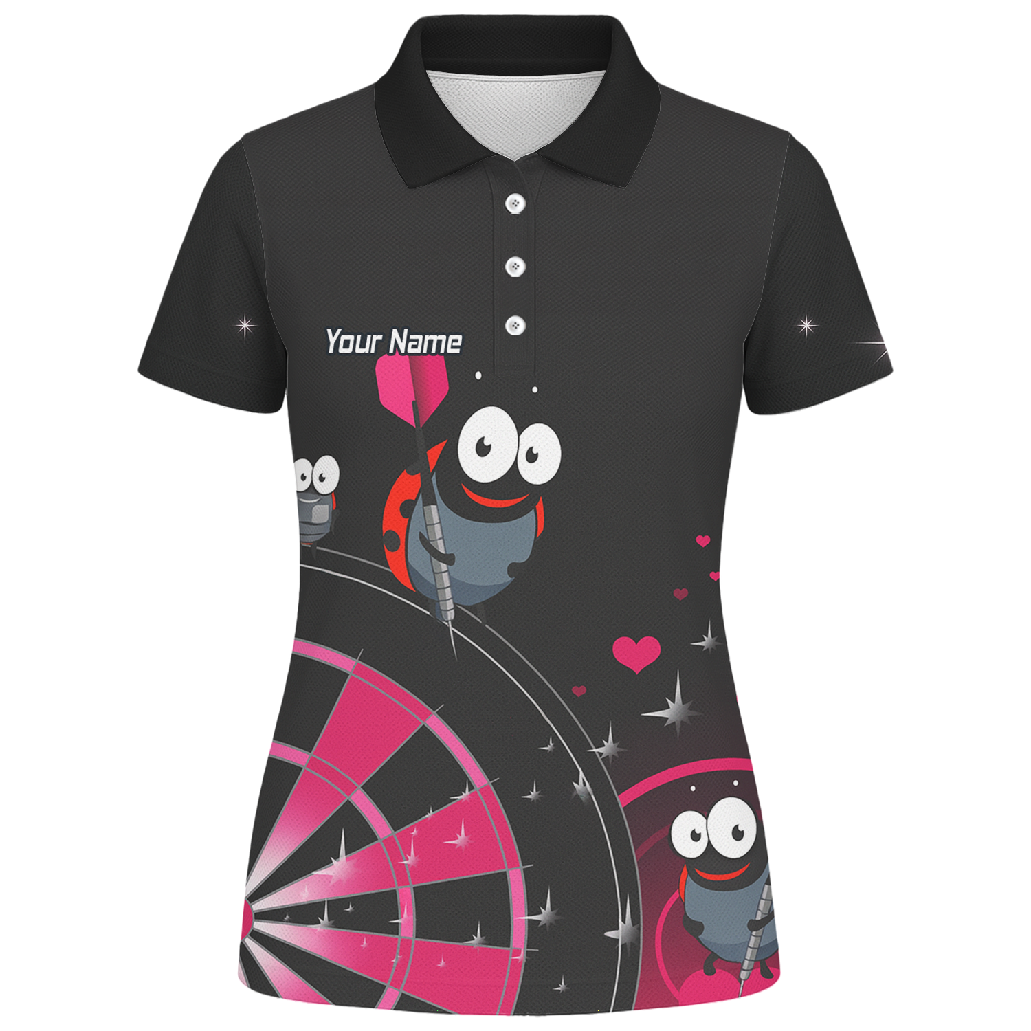 Personalised Ladybug Darts Polo Shirt Black Pink For Men E3635 additional image 1