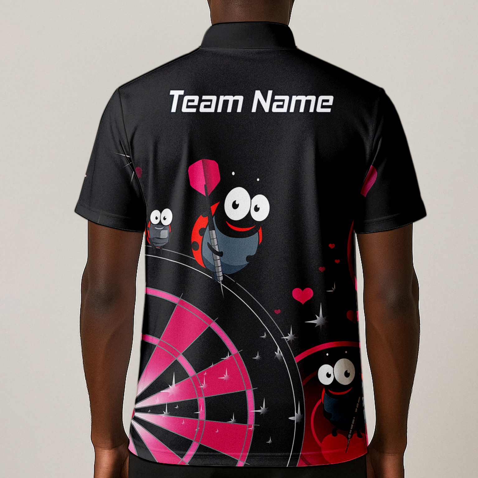 Personalised Ladybug Darts Polo Shirt Black Pink For Men E3635 additional image 1