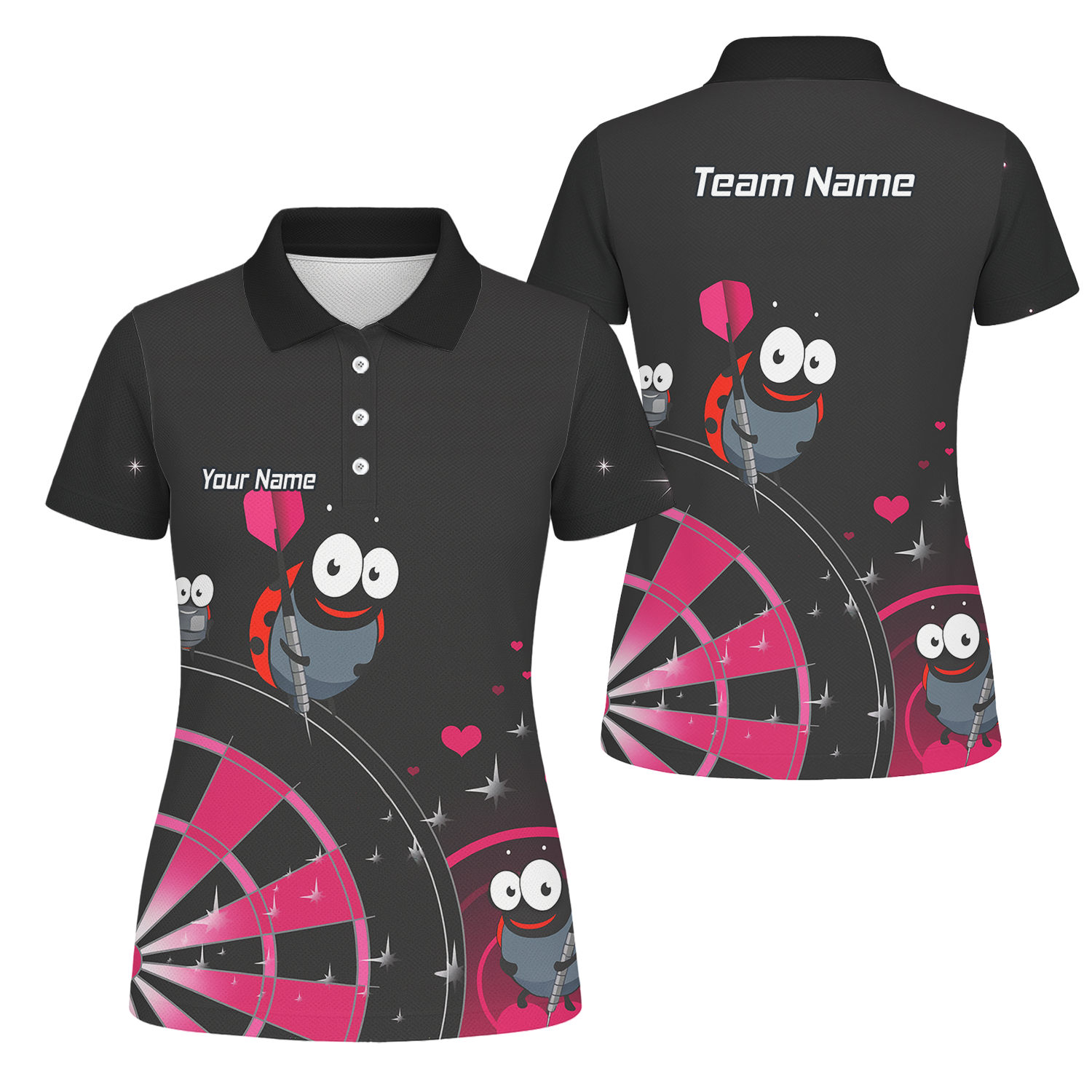 Personalised Ladybug Darts Polo Shirt Black Pink For Men E3635 main image - polo No