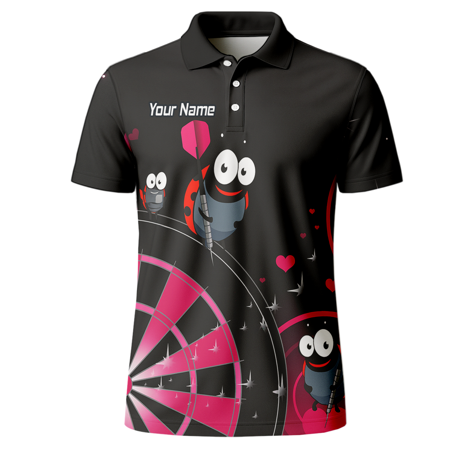 Personalised Ladybug Darts Polo Shirt Black Pink For Men E3635 additional image 2