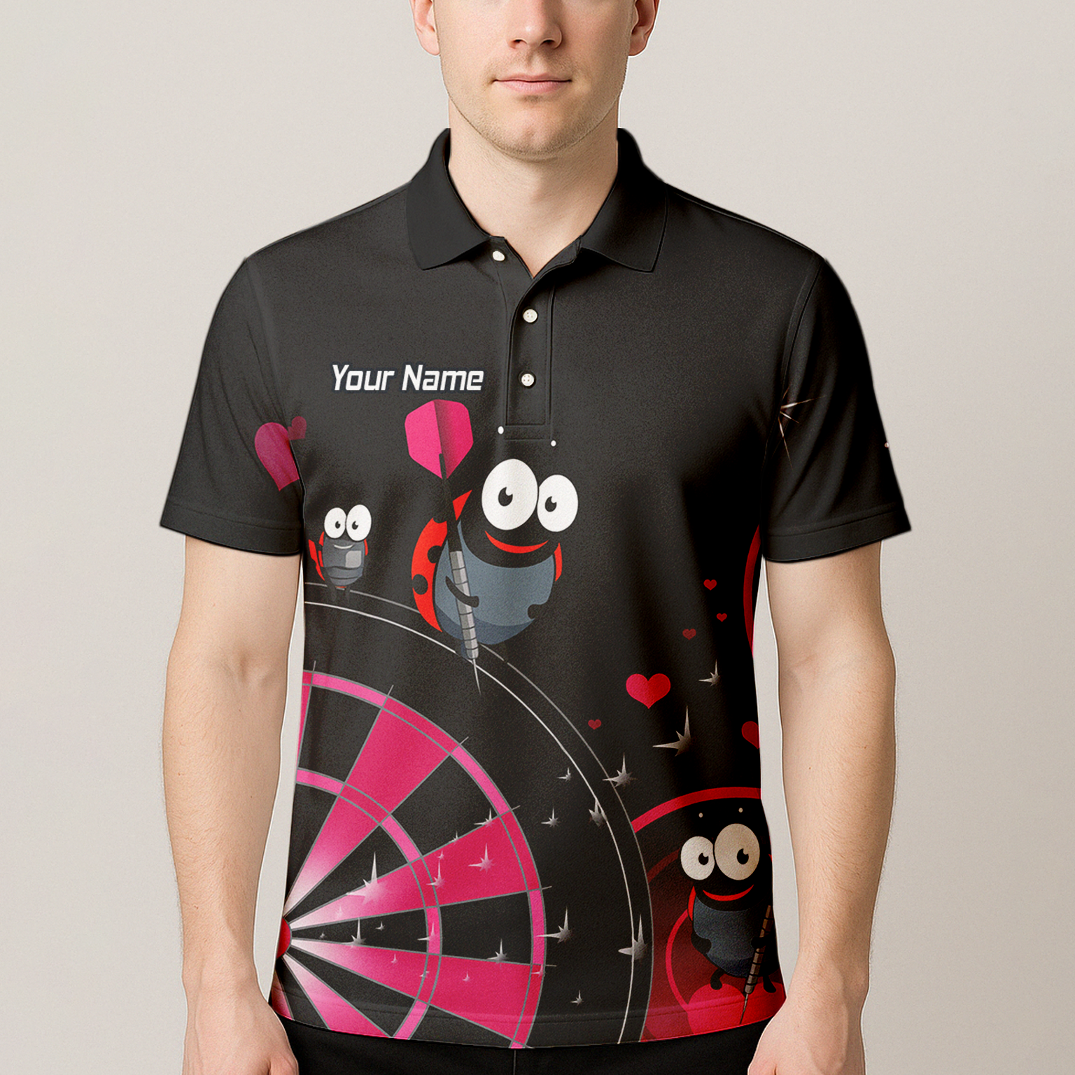 Personalised Ladybug Darts Polo Shirt Black Pink For Men E3635 additional image 4