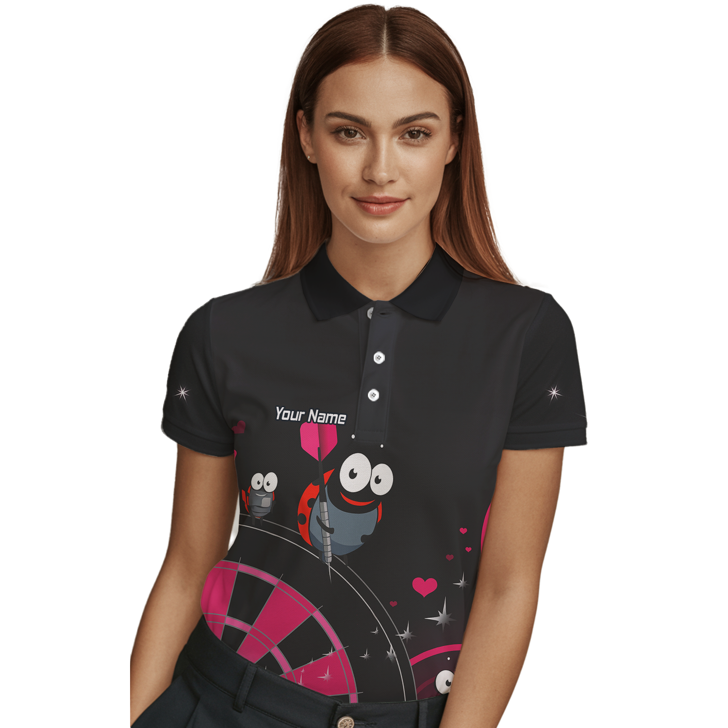 Personalised Ladybug Darts Polo Shirt Black Pink For Men E3635 additional image 3