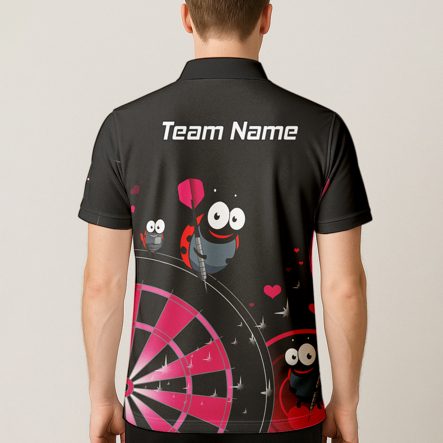 Personalised Ladybug Darts Polo Shirt Black Pink For Men E3635 additional image 5