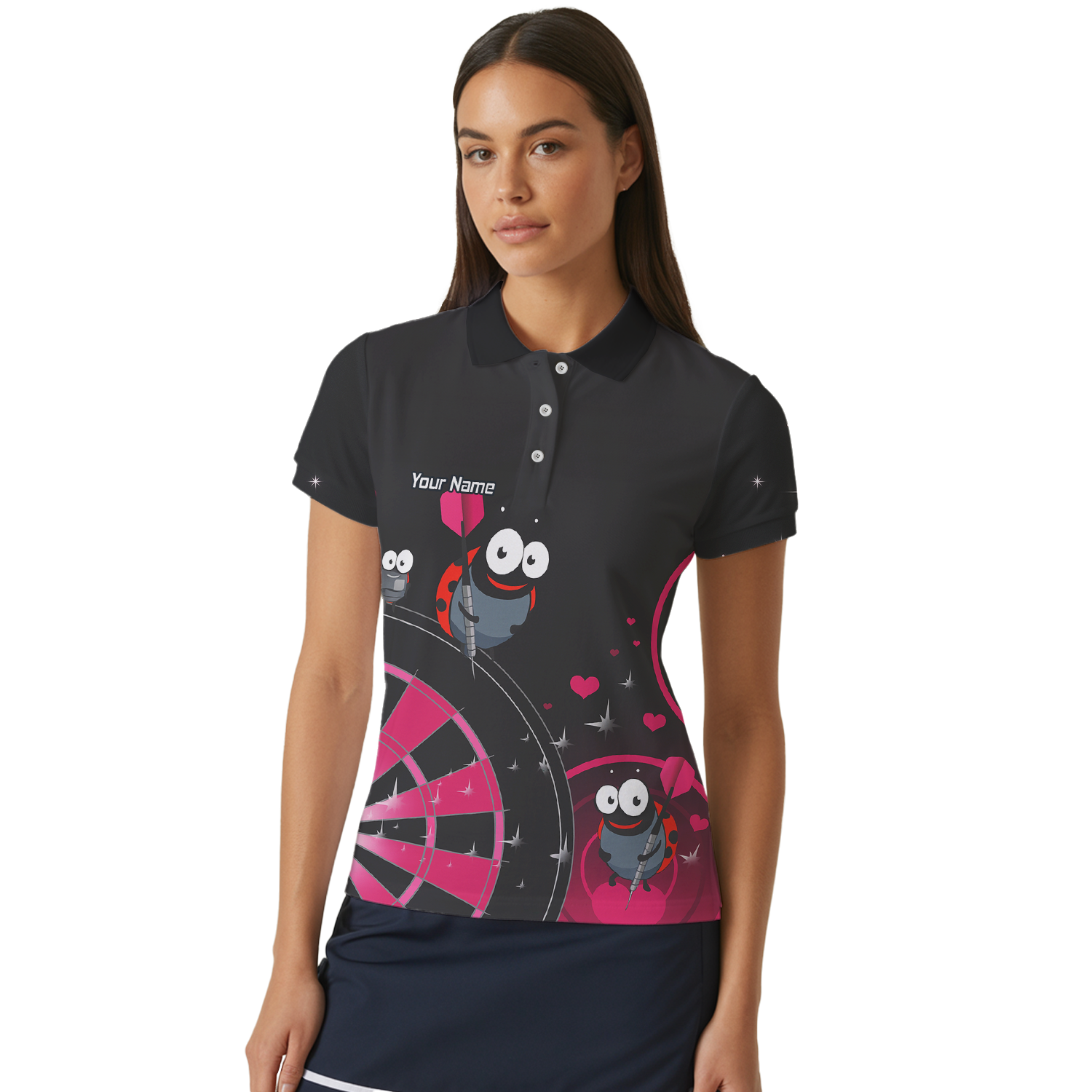 Personalised Ladybug Darts Polo Shirt Black Pink For Men E3635 additional image 4
