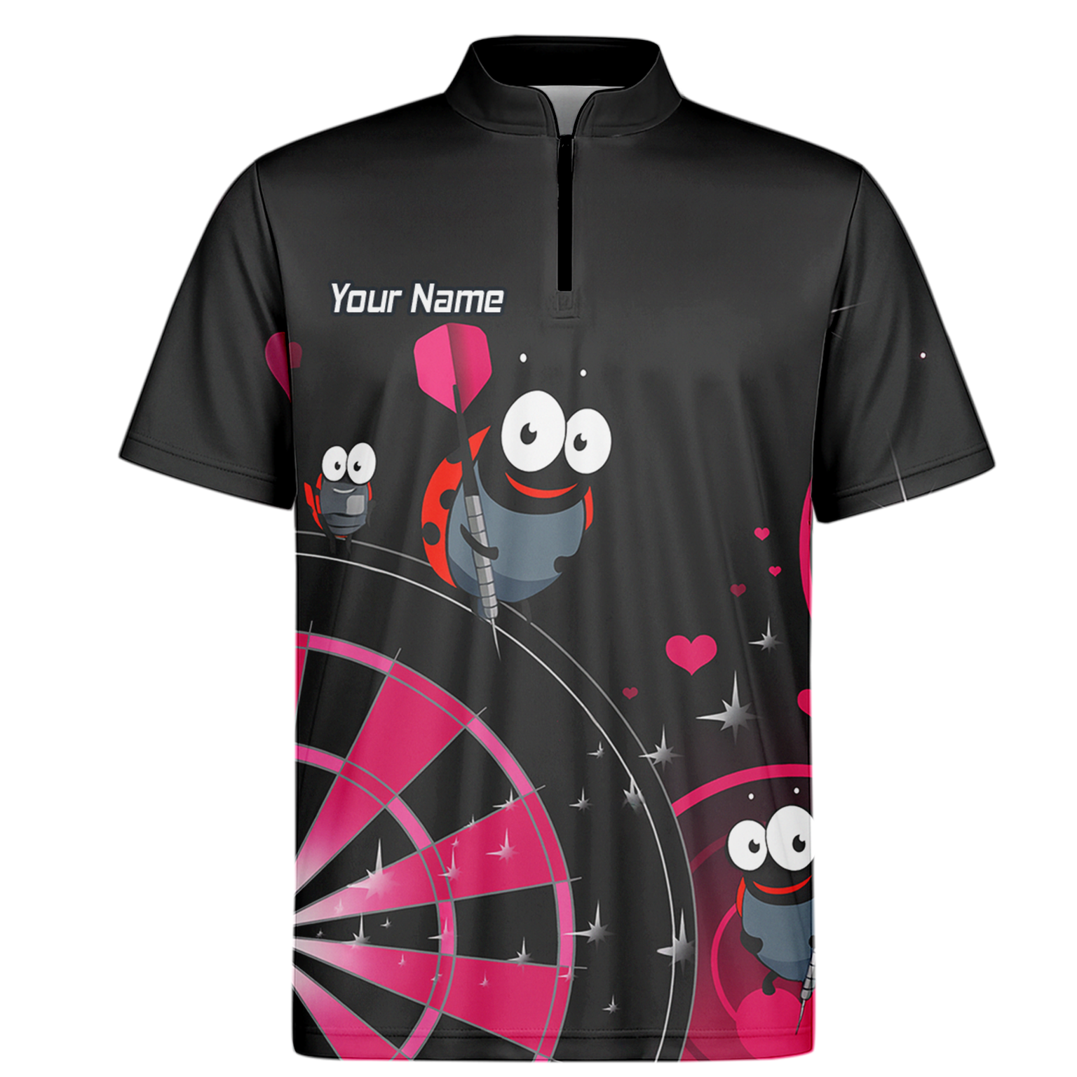 Personalised Ladybug Darts Polo Shirt Black Pink For Men E3635 additional image 6