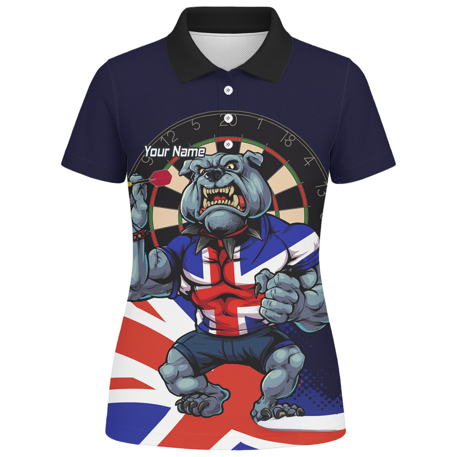 Personalised British Bulldog UK Darts Polo Shirt Navy Union Jack For Men L8151 additional image 1