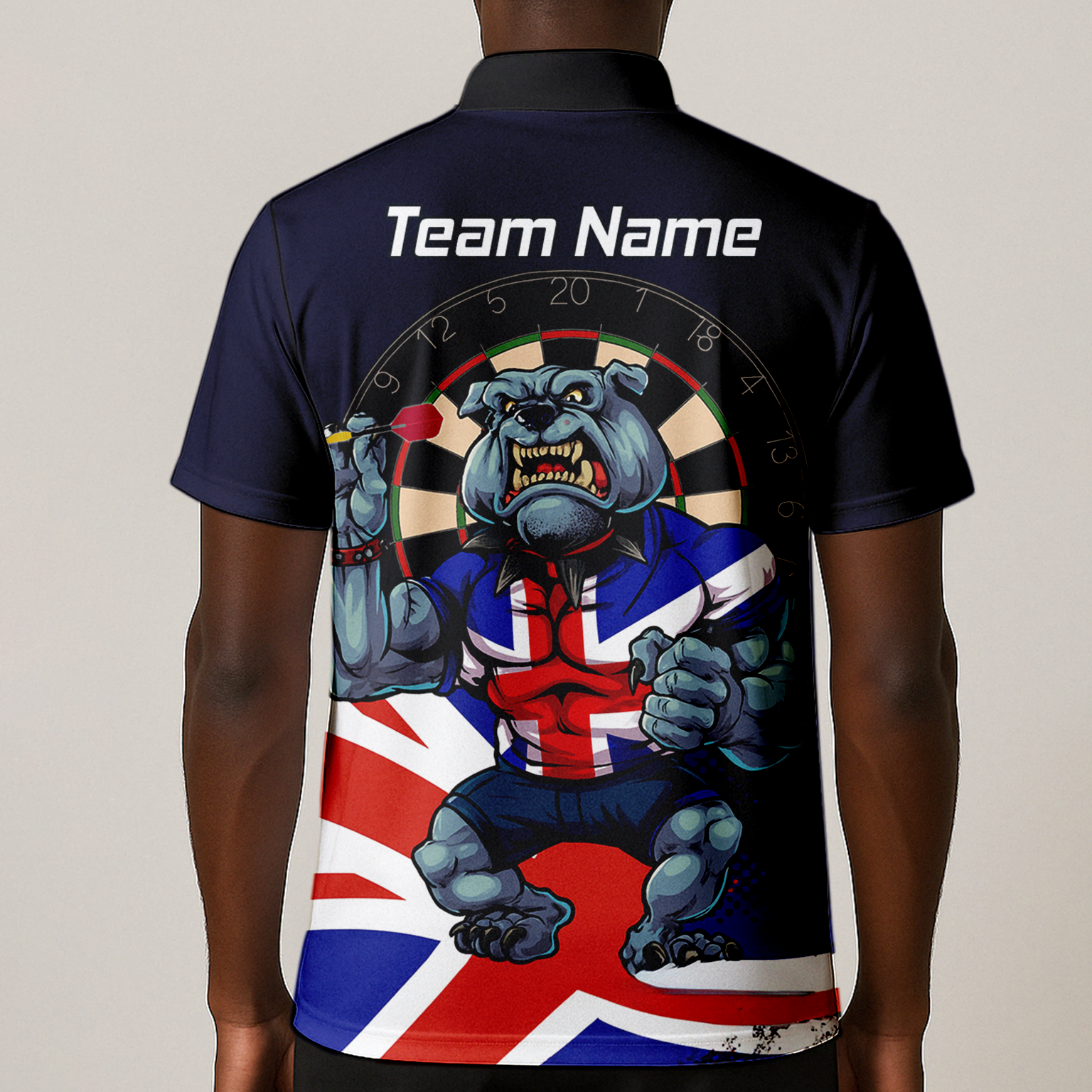 Personalised British Bulldog UK Darts Polo Shirt Navy Union Jack For Men L8151 additional image 1