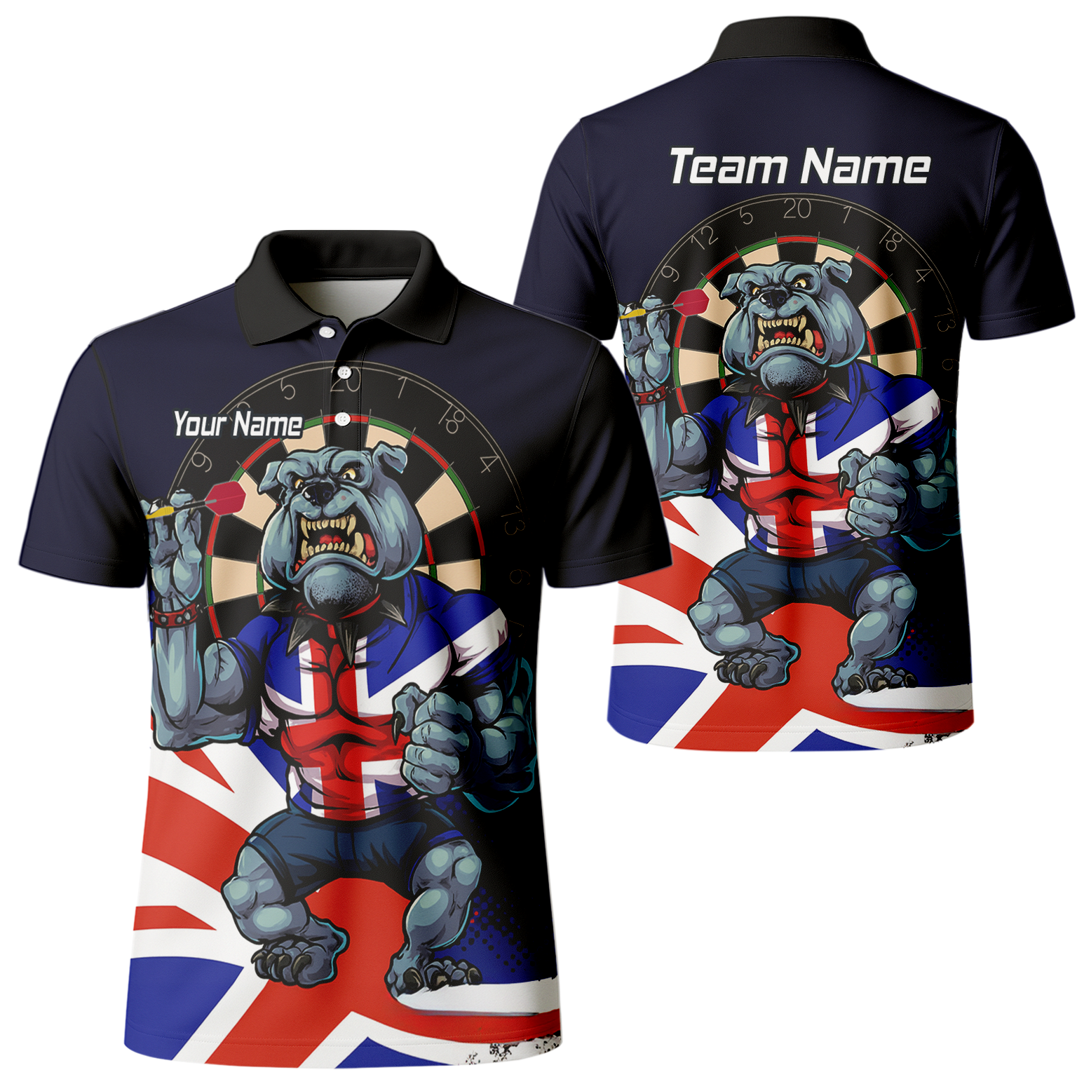 Personalised British Bulldog UK Darts Polo Shirt Navy Union Jack For Men L8151 main image - polo No