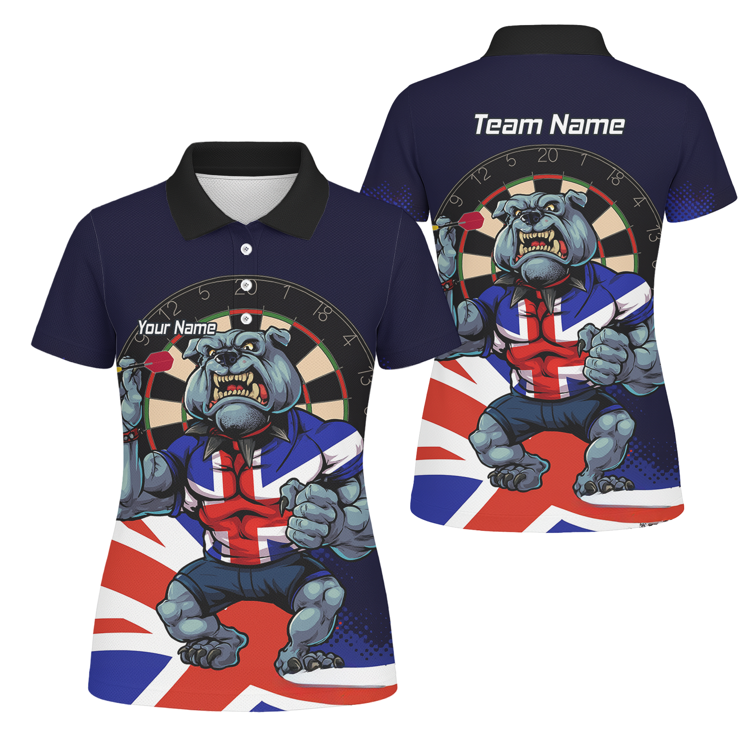 Personalised British Bulldog UK Darts Polo Shirt Navy Union Jack For Men L8151 main image - polo No