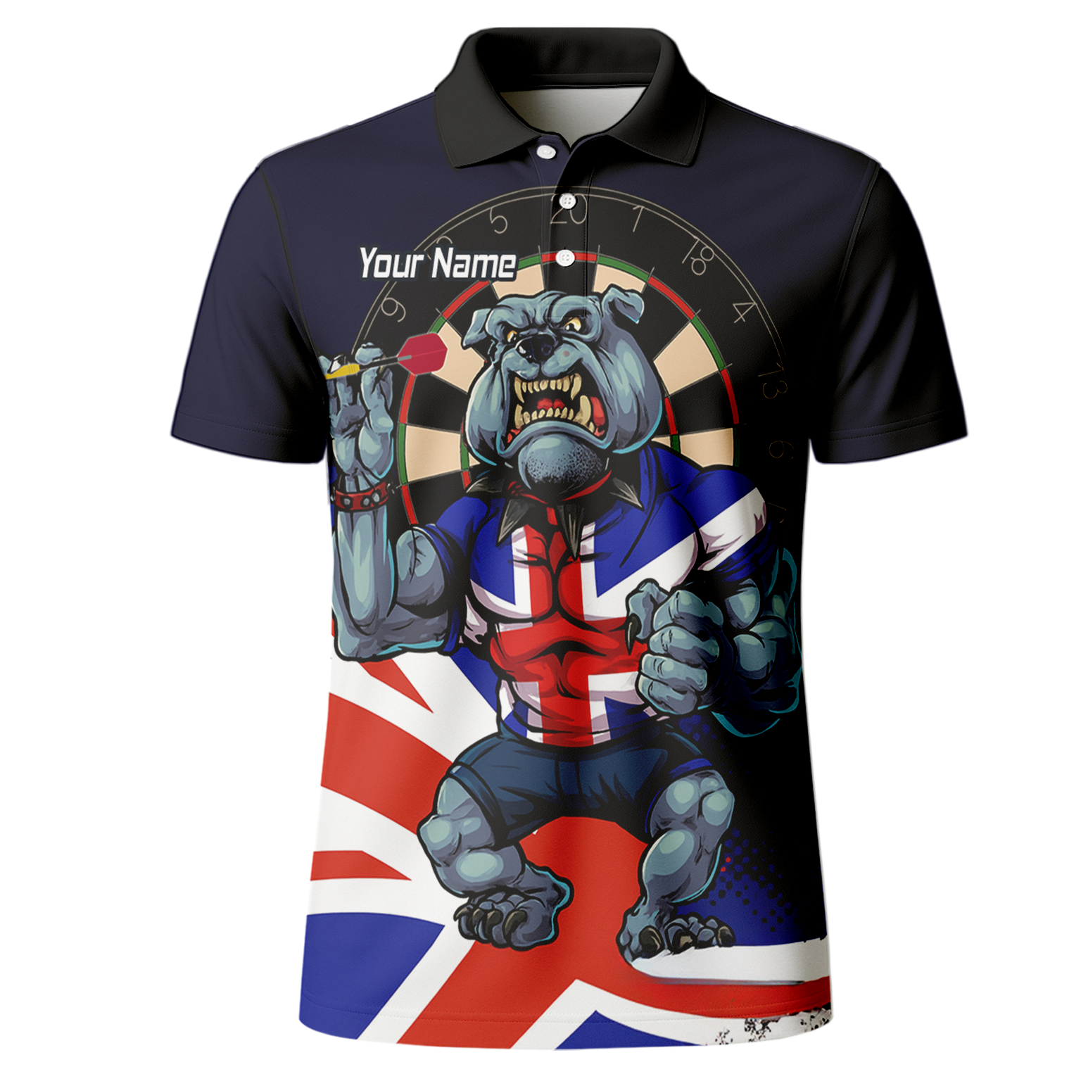 Personalised British Bulldog UK Darts Polo Shirt Navy Union Jack For Men L8151 additional image 2