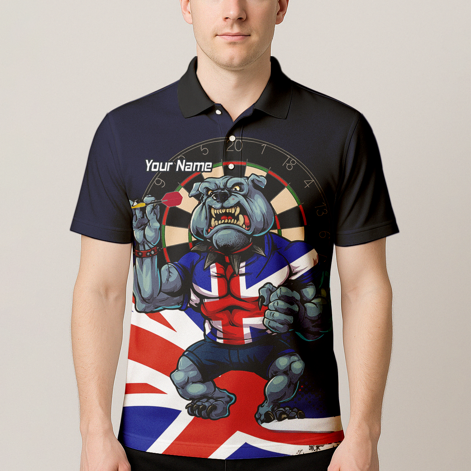Personalised British Bulldog UK Darts Polo Shirt Navy Union Jack For Men L8151 additional image 4