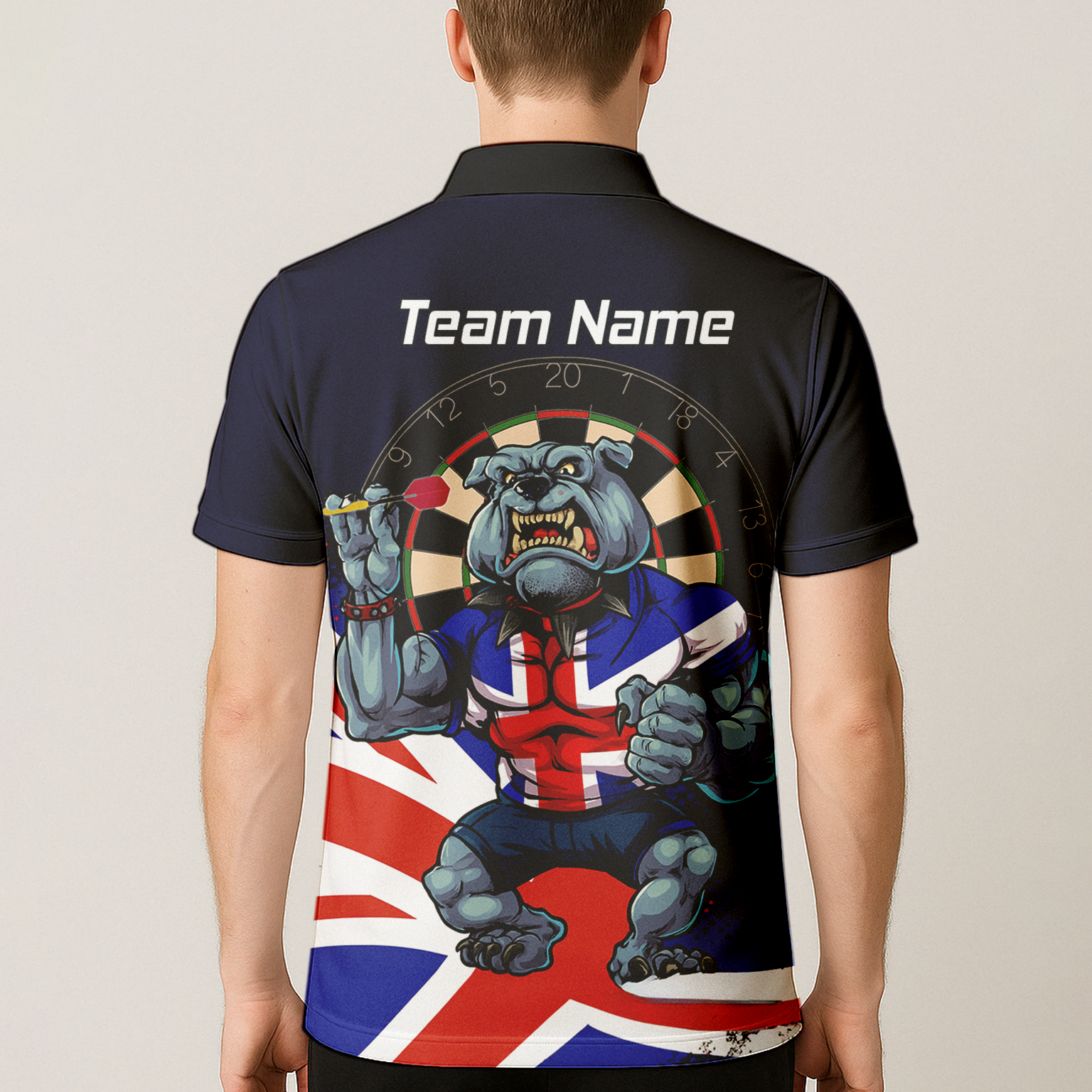 Personalised British Bulldog UK Darts Polo Shirt Navy Union Jack For Men L8151 additional image 5