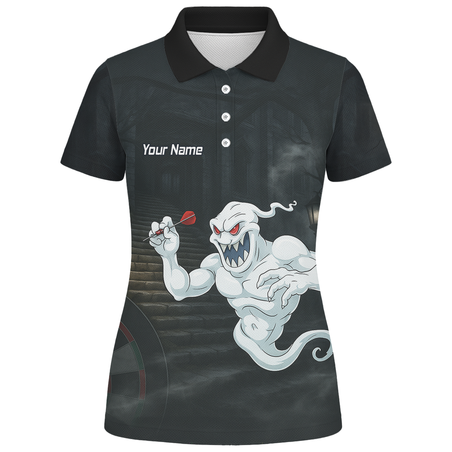 Personalised Scary Ghost Dart Polo Shirt Black White For Men L2060 additional image 1