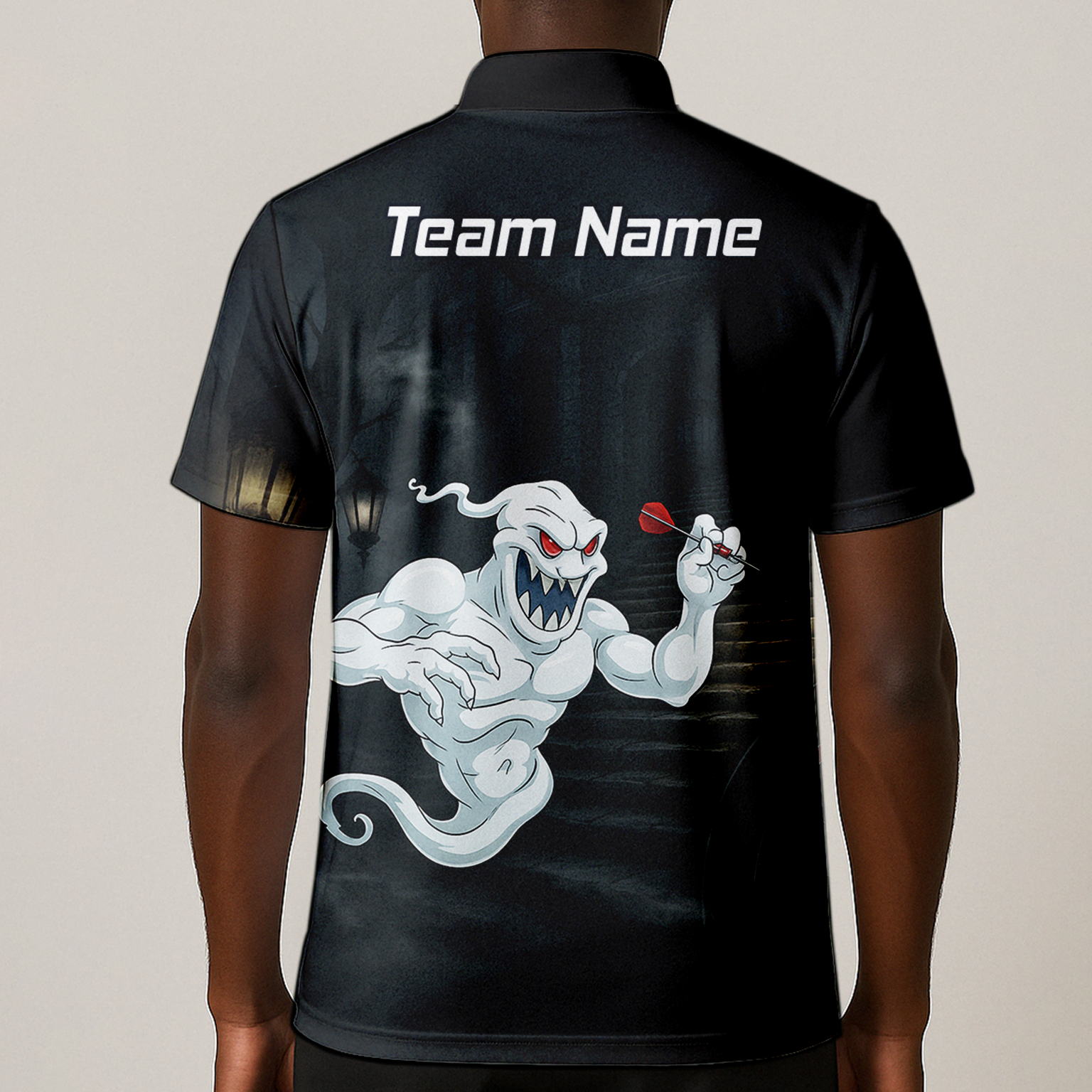 Personalised Scary Ghost Dart Polo Shirt Black White For Men L2060 additional image 1