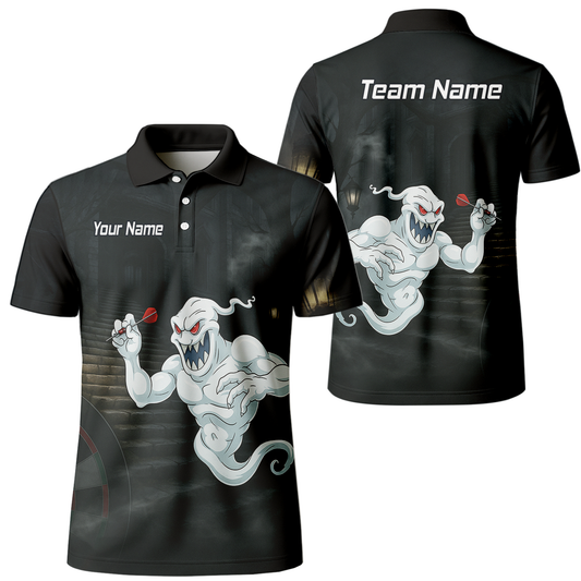 Personalised Scary Ghost Dart Polo Shirt Black White For Men L2060 main image - polo No