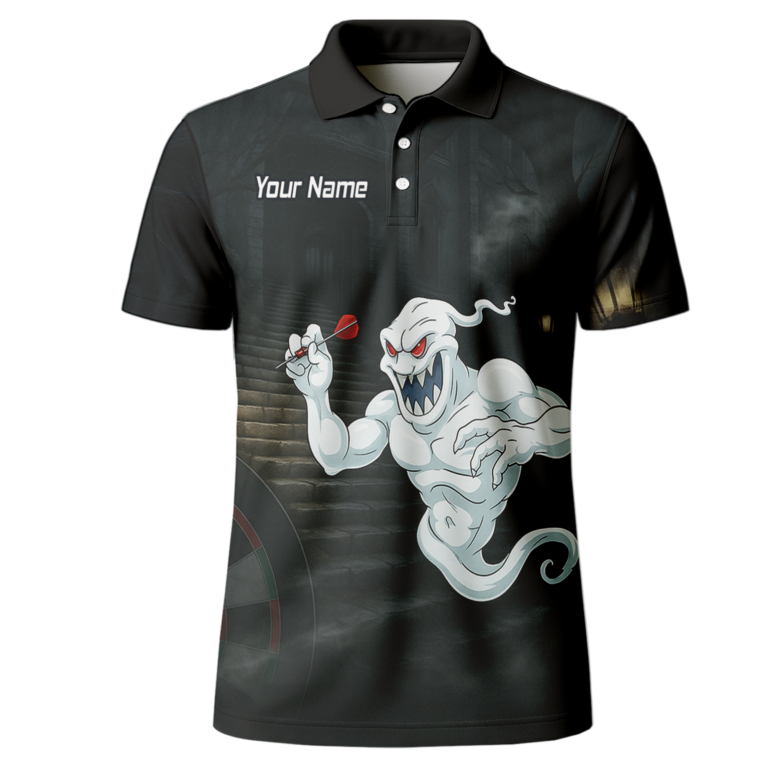 Personalised Scary Ghost Dart Polo Shirt Black White For Men L2060 additional image 2