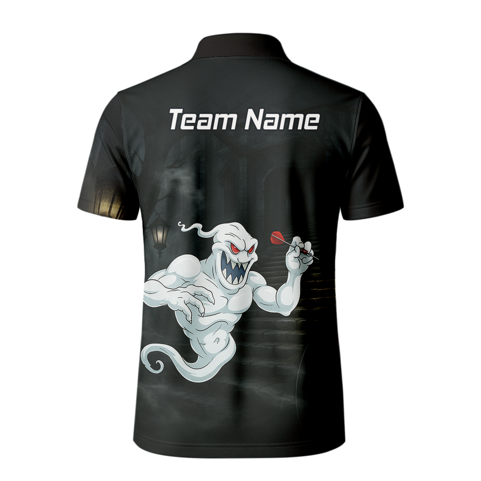 Personalised Scary Ghost Dart Polo Shirt Black White For Men L2060 additional image 3