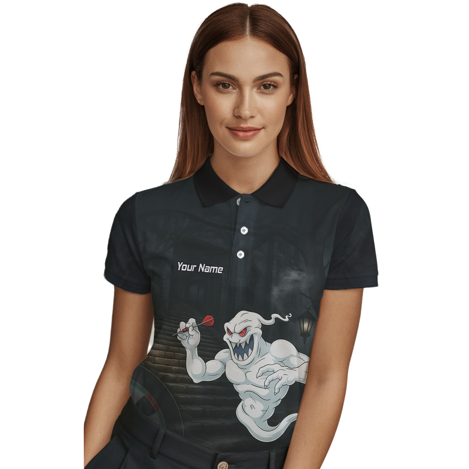 Personalised Scary Ghost Dart Polo Shirt Black White For Men L2060 additional image 3