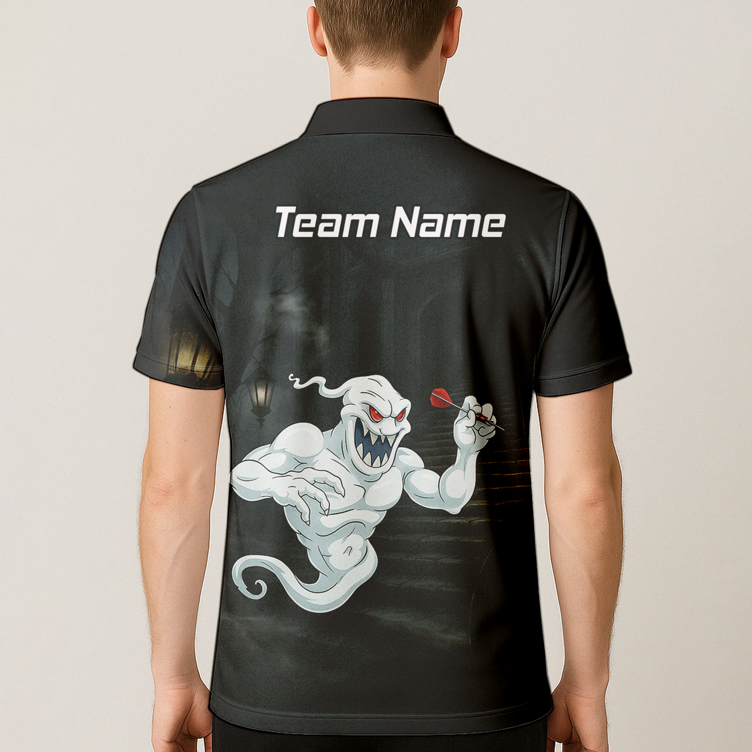 Personalised Scary Ghost Dart Polo Shirt Black White For Men L2060 additional image 5