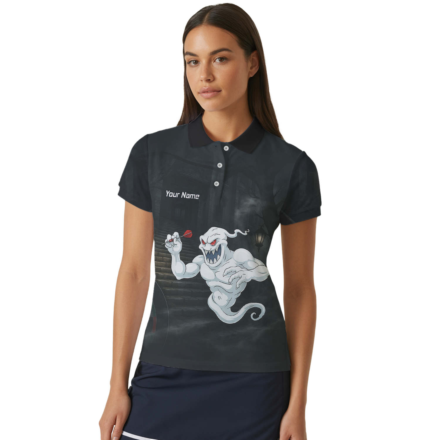 Personalised Scary Ghost Dart Polo Shirt Black White For Men L2060 additional image 4