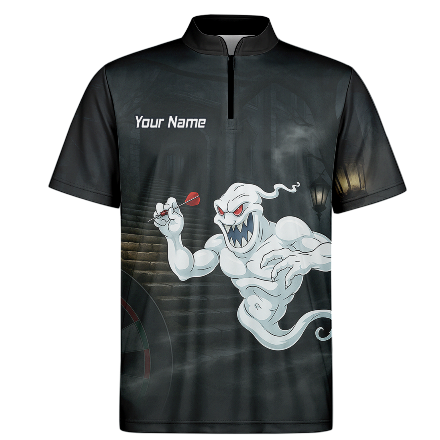 Personalised Scary Ghost Dart Polo Shirt Black White For Men L2060 additional image 6