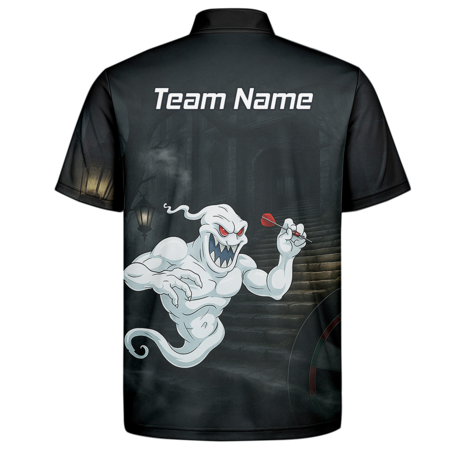 Personalised Scary Ghost Dart Polo Shirt Black White For Men L2060 additional image 7