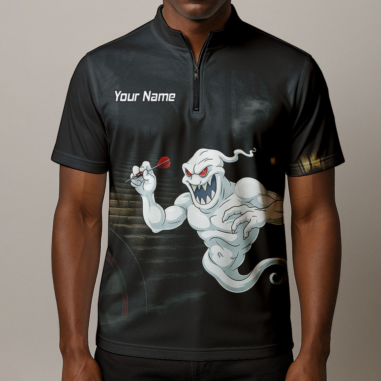 Personalised Scary Ghost Dart Polo Shirt Black White For Men L2060 additional image 8