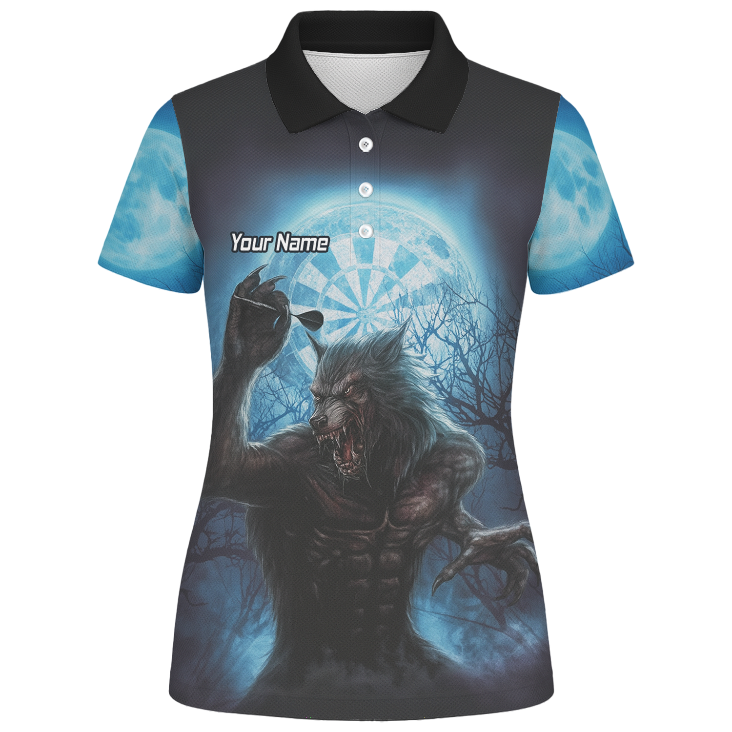 Personalised Werewolf Moon Darts Polo Shirt Blue Black For Men Z5250 additional image 1
