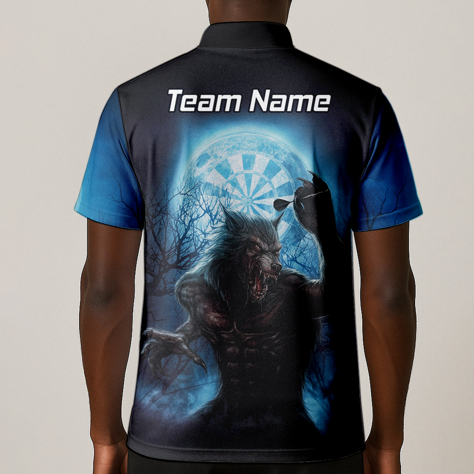 Personalised Werewolf Moon Darts Polo Shirt Blue Black For Men Z5250 additional image 1