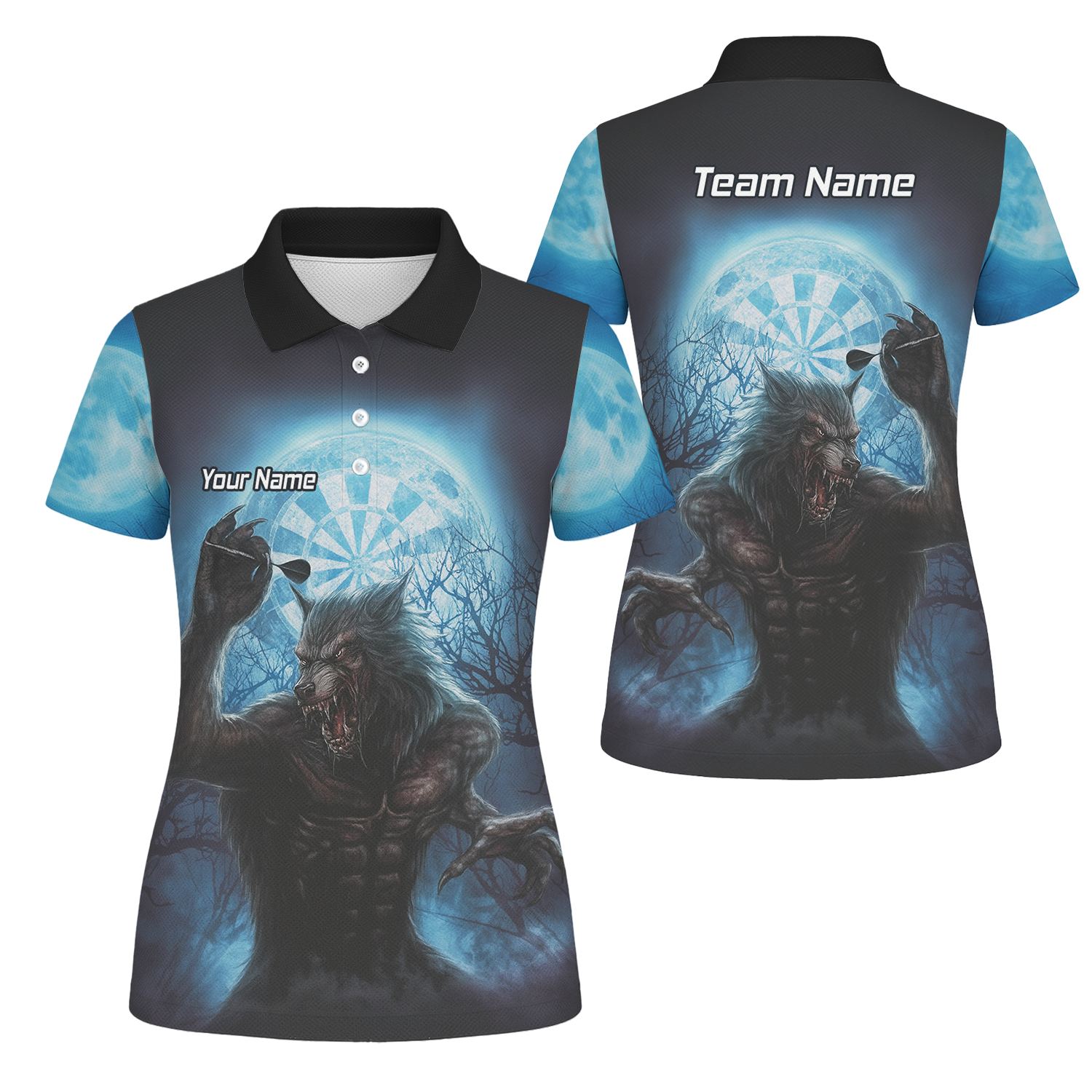 Personalised Werewolf Moon Darts Polo Shirt Blue Black For Men Z5250 main image - polo No