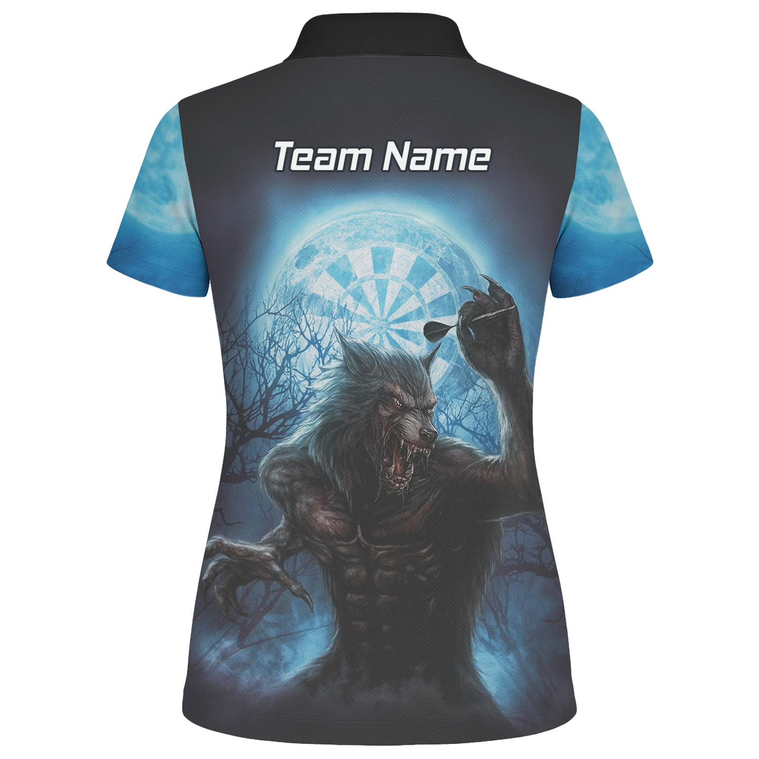 Personalised Werewolf Moon Darts Polo Shirt Blue Black For Men Z5250 additional image 2