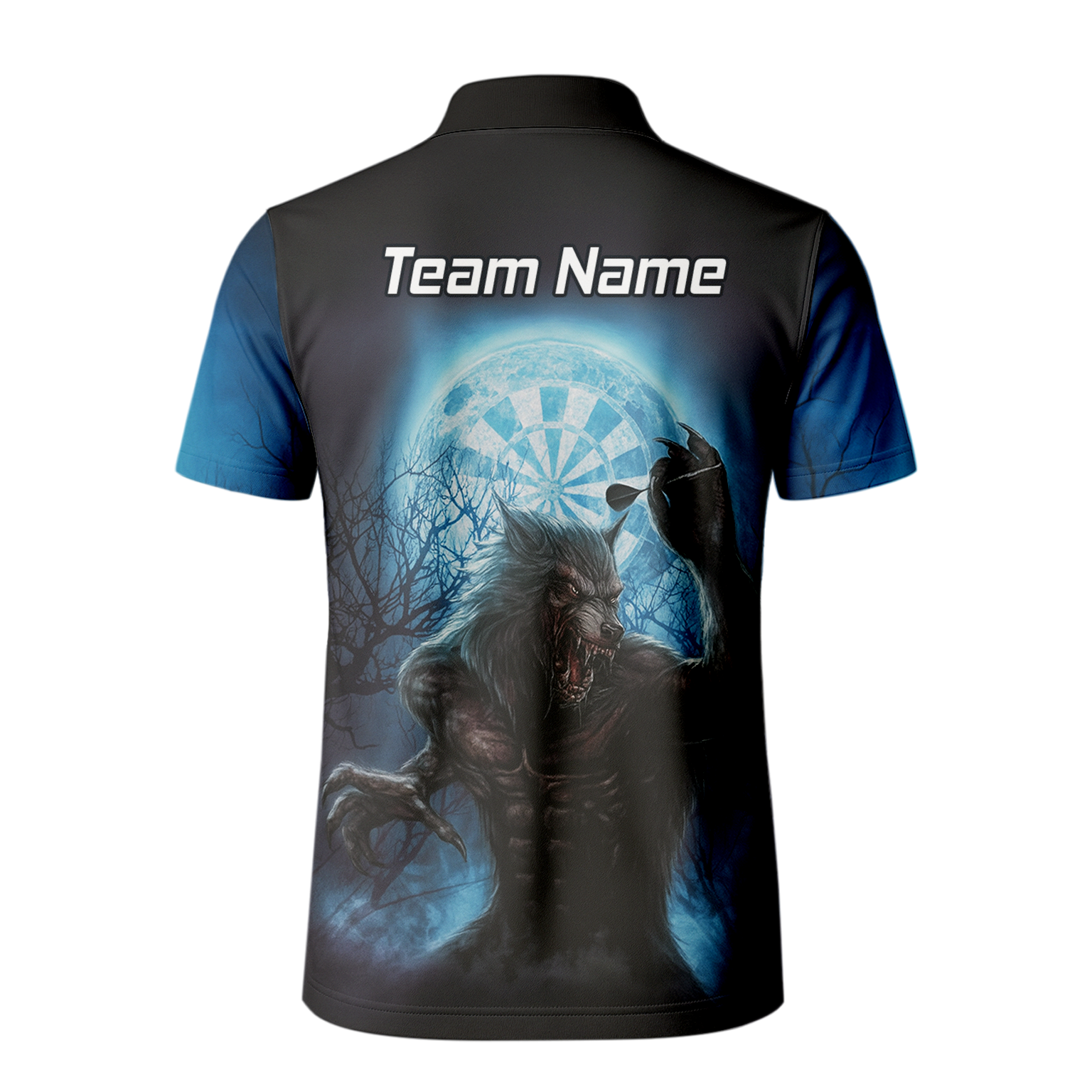Personalised Werewolf Moon Darts Polo Shirt Blue Black For Men Z5250 additional image 3