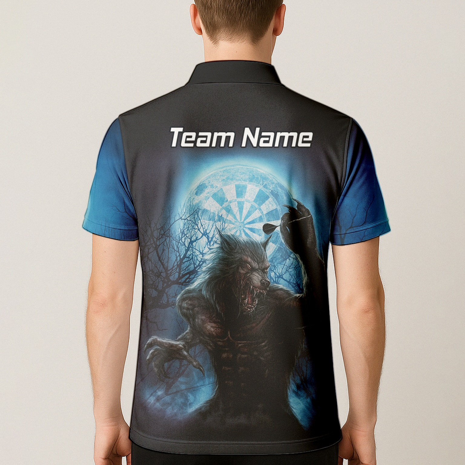 Personalised Werewolf Moon Darts Polo Shirt Blue Black For Men Z5250 additional image 5