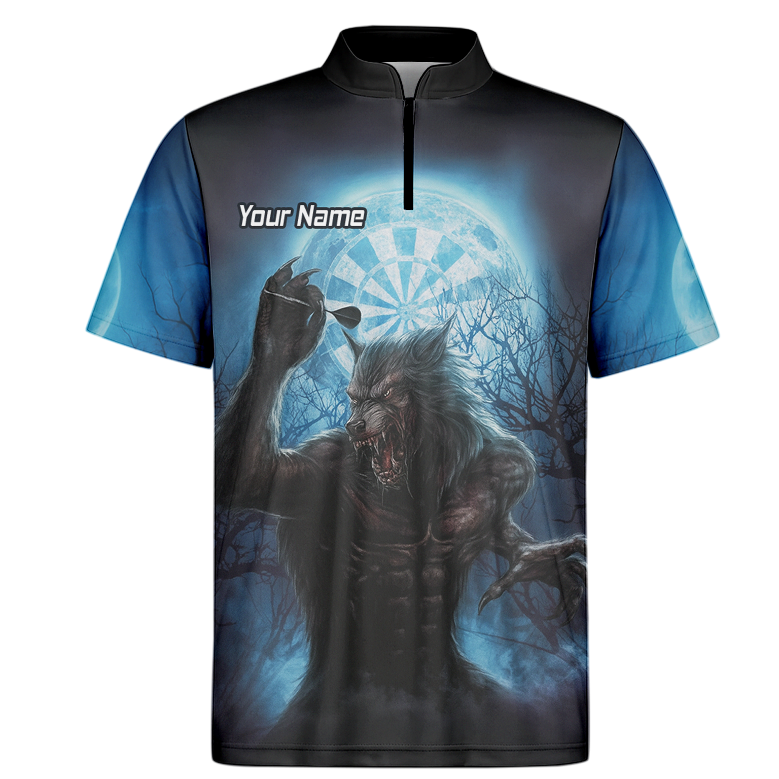 Personalised Werewolf Moon Darts Polo Shirt Blue Black For Men Z5250 additional image 6