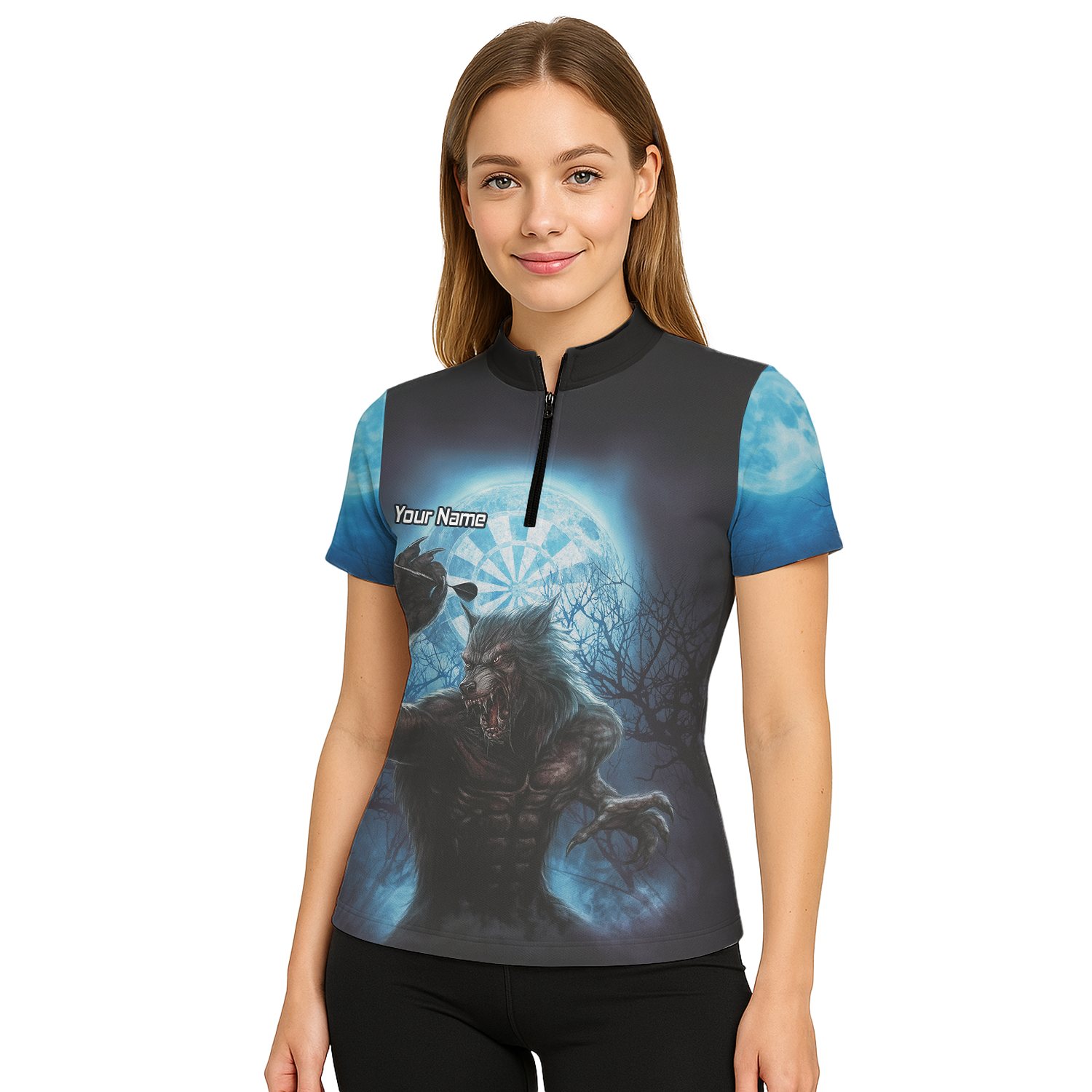Personalised Werewolf Moon Darts Polo Shirt Blue Black For Men Z5250 additional image 5