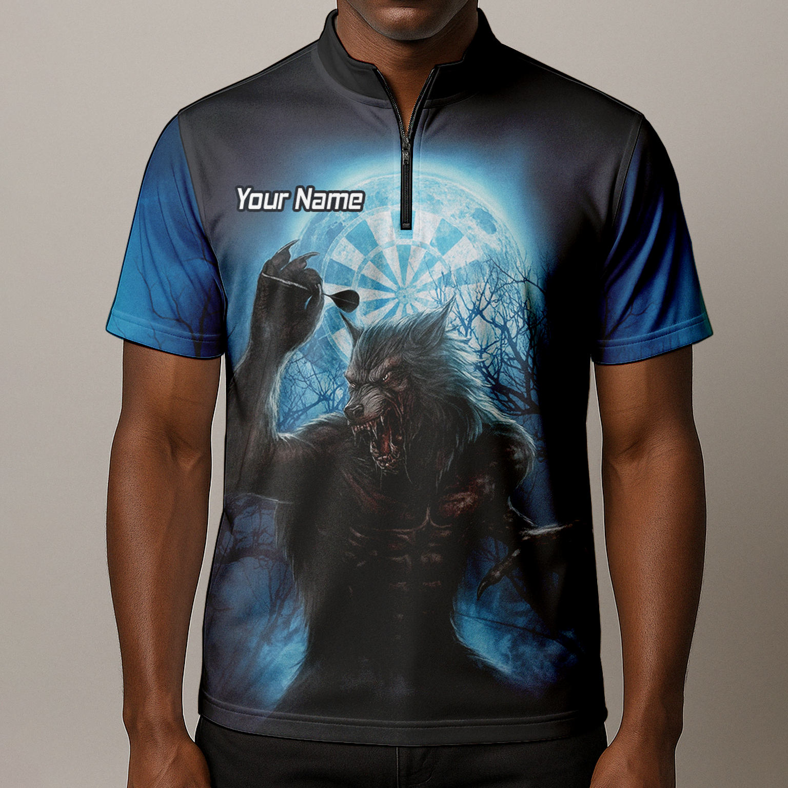 Personalised Werewolf Moon Darts Polo Shirt Blue Black For Men Z5250 additional image 8