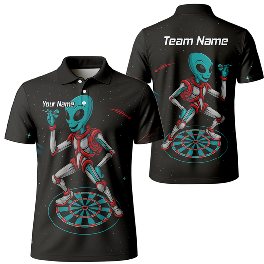 Personalised Black Alien Space Darts Polo Shirt Teal Red For Men G2888 main image - polo No