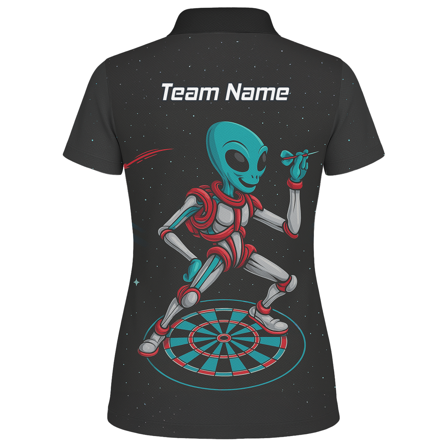Personalised Black Alien Space Darts Polo Shirt Teal Red For Men G2888 additional image 2