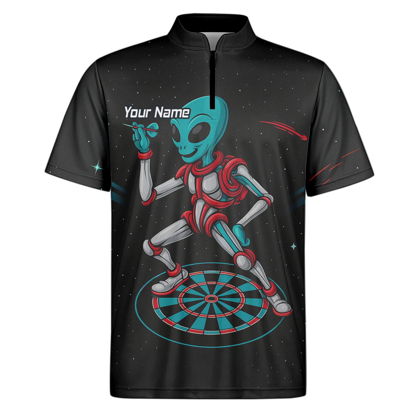 Personalised Black Alien Space Darts Polo Shirt Teal Red For Men G2888 additional image 6