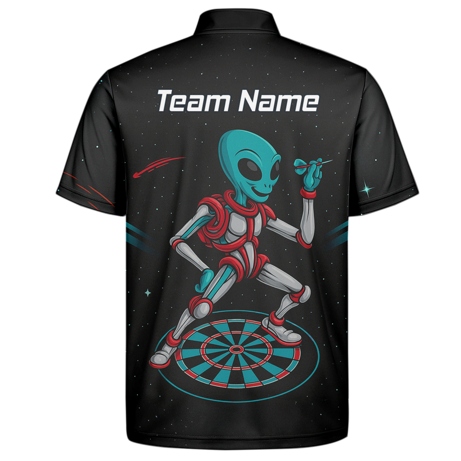 Personalised Black Alien Space Darts Polo Shirt Teal Red For Men G2888 additional image 7