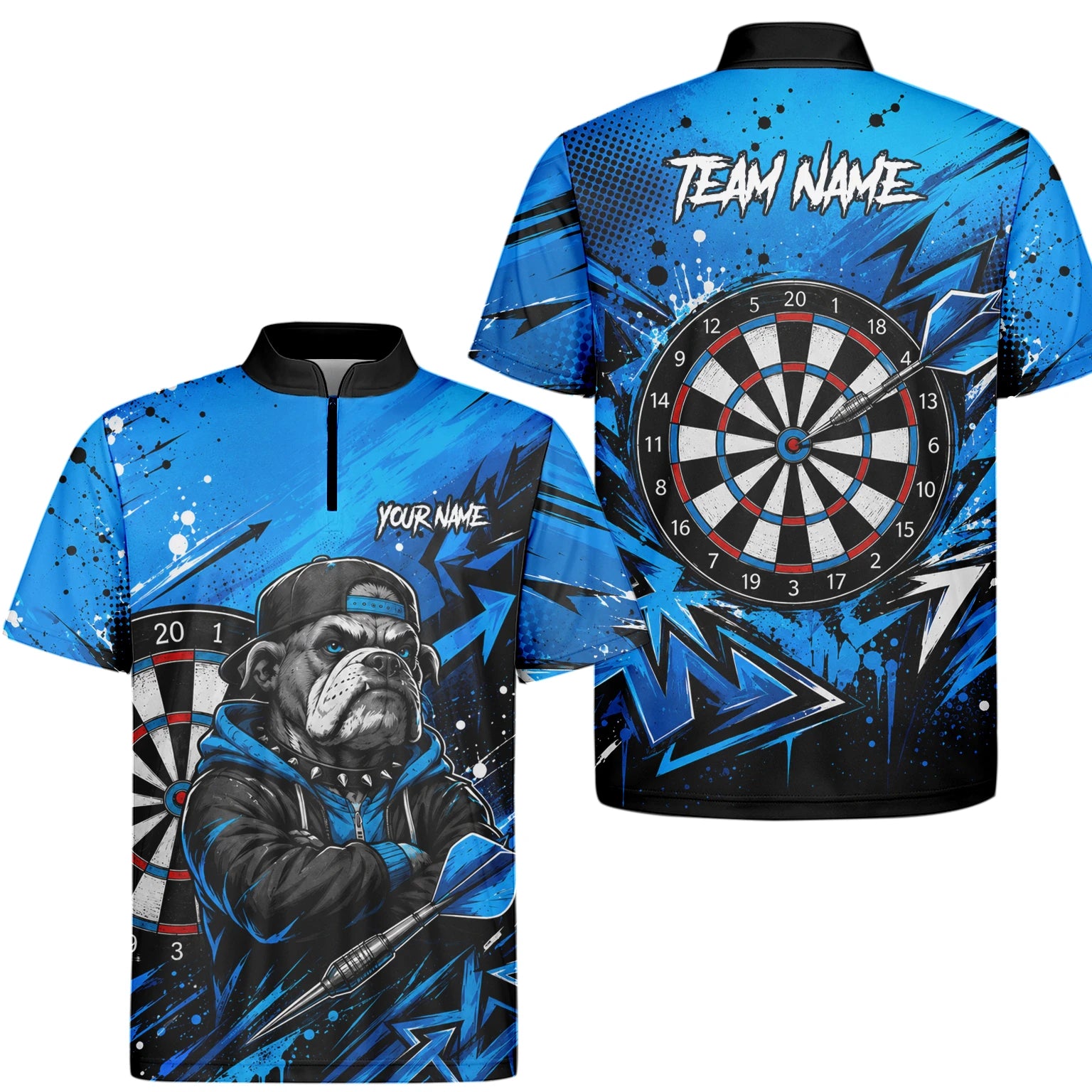 Personalised Blue & Black Bulldog Darts Shirt For Men D529