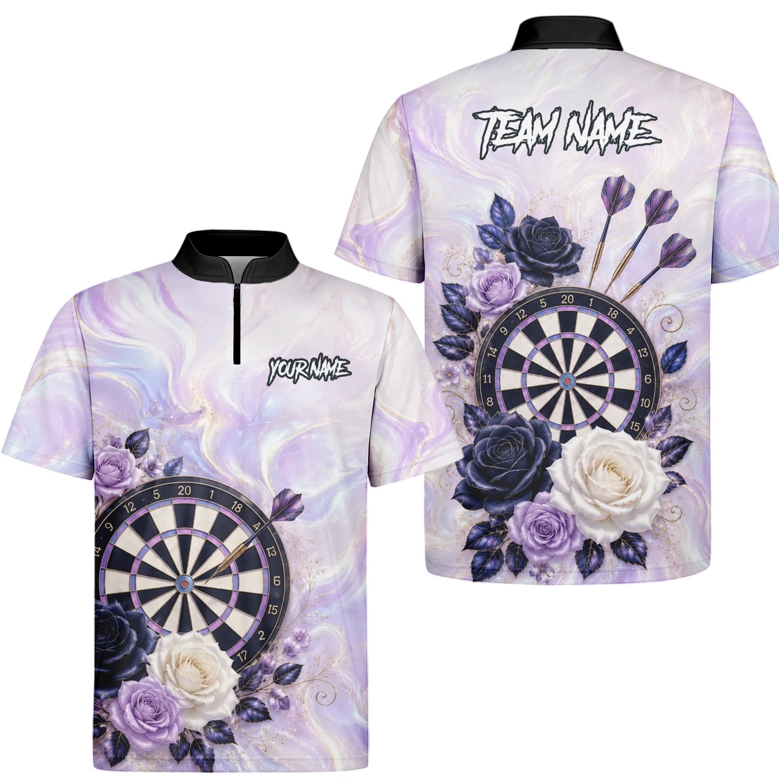 Personalised Purple Marble Rose Darts Polo Shirt For Men S206