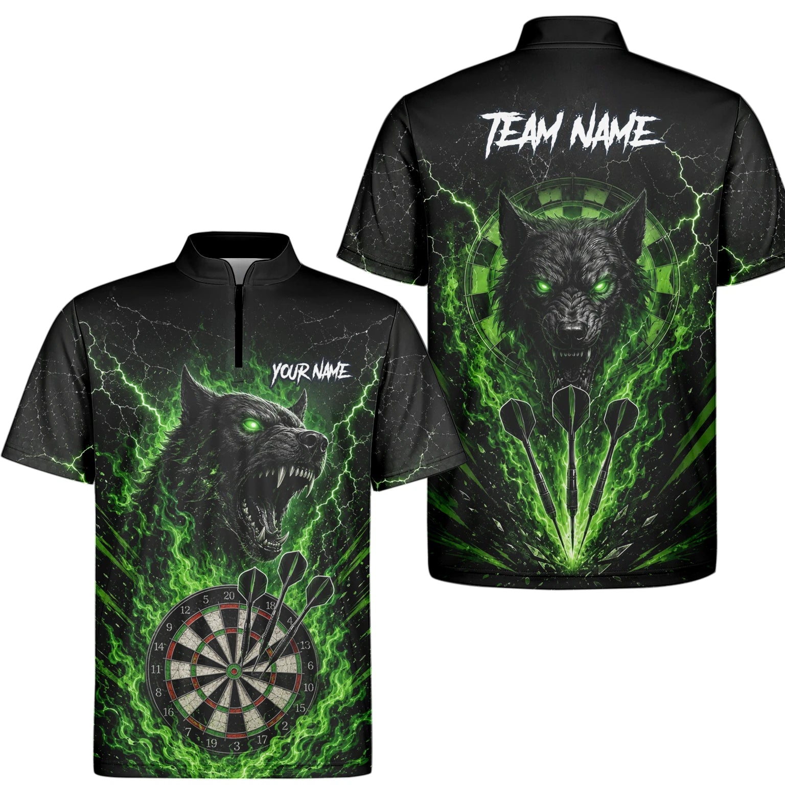 Personalised Black & Green Wolf Dartboard Darts Shirt For Men F303