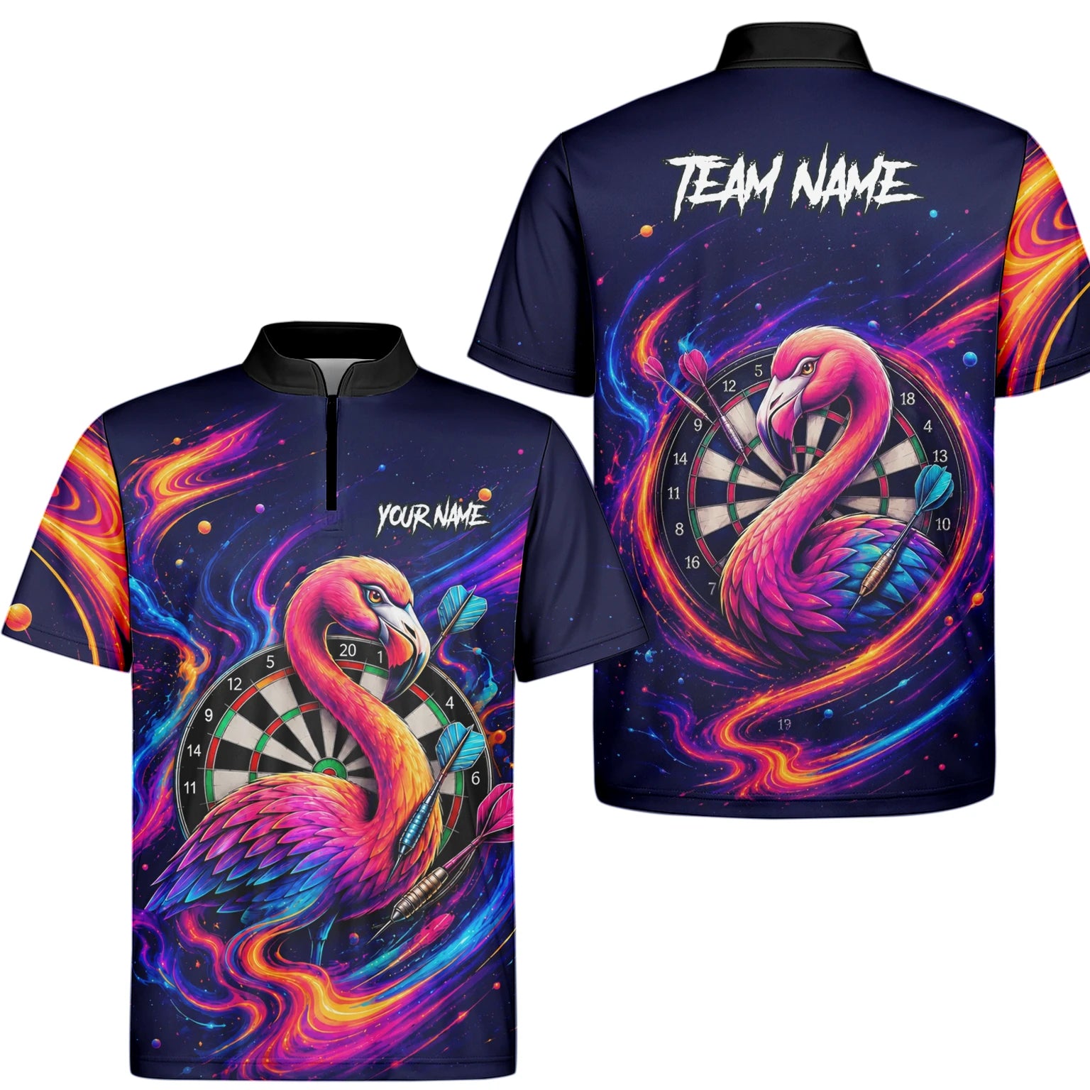 Personalised Neon Flamingo Galaxy Darts Polo Shirt For Men D064