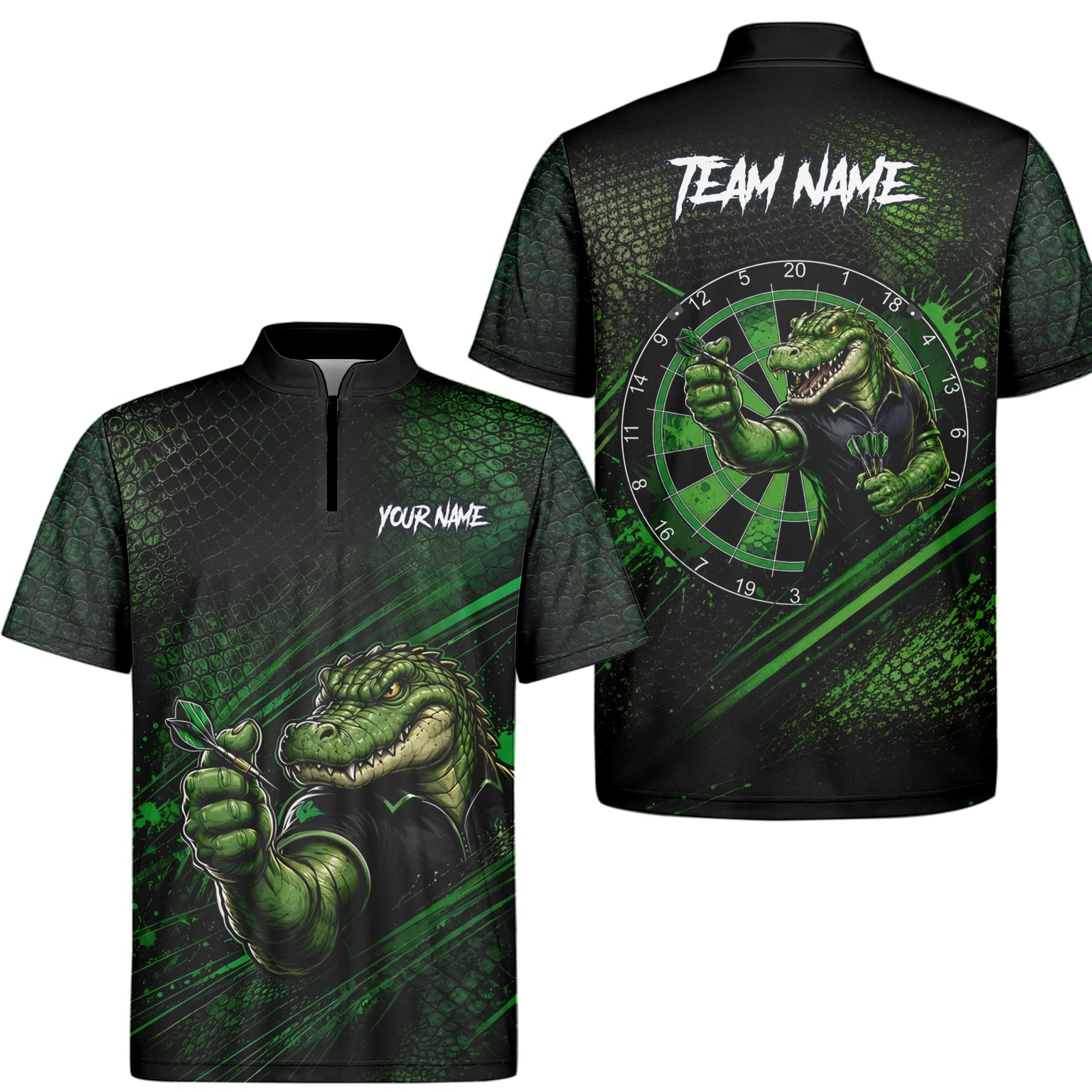 Personalised Black & Green Crocodile Darts Player Shirt For Men I987
