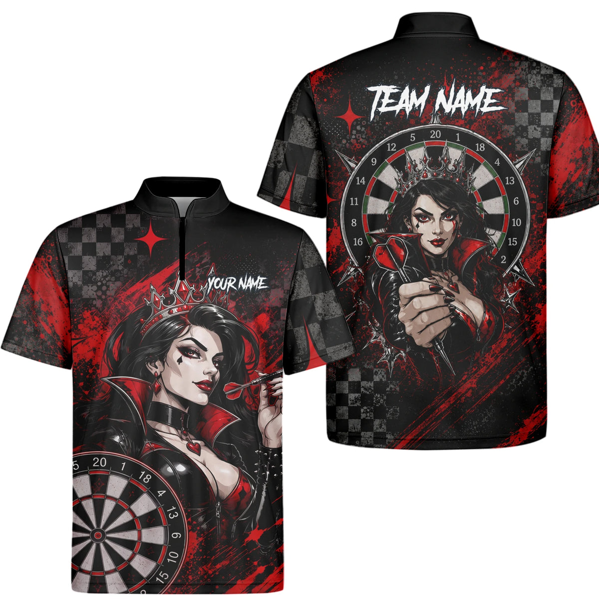 Personalised Black & Red Queen of Hearts Darts Shirt For Men R803