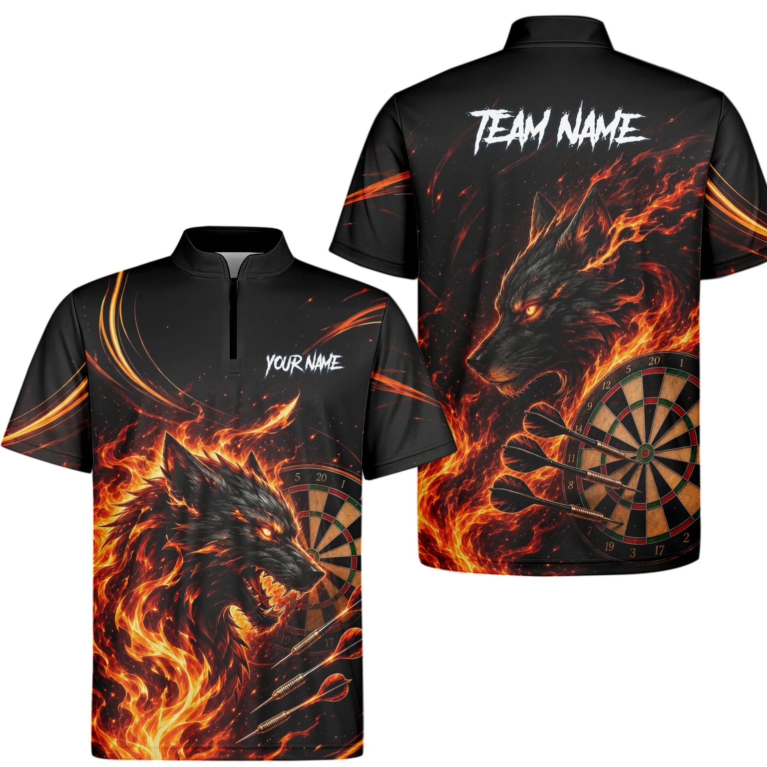 Personalised Flaming Wolf Darts Polo Shirt For Men W521
