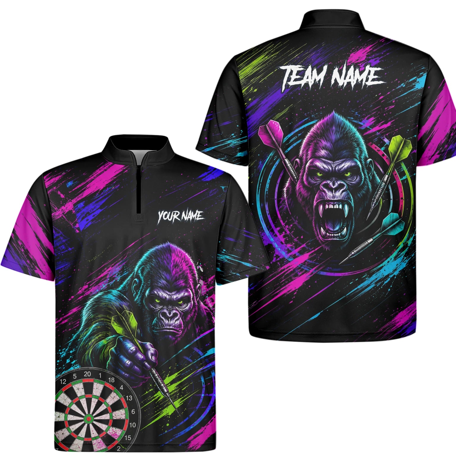 Personalised Black Pink & Purple Gorilla Darts Shirt For Men U874