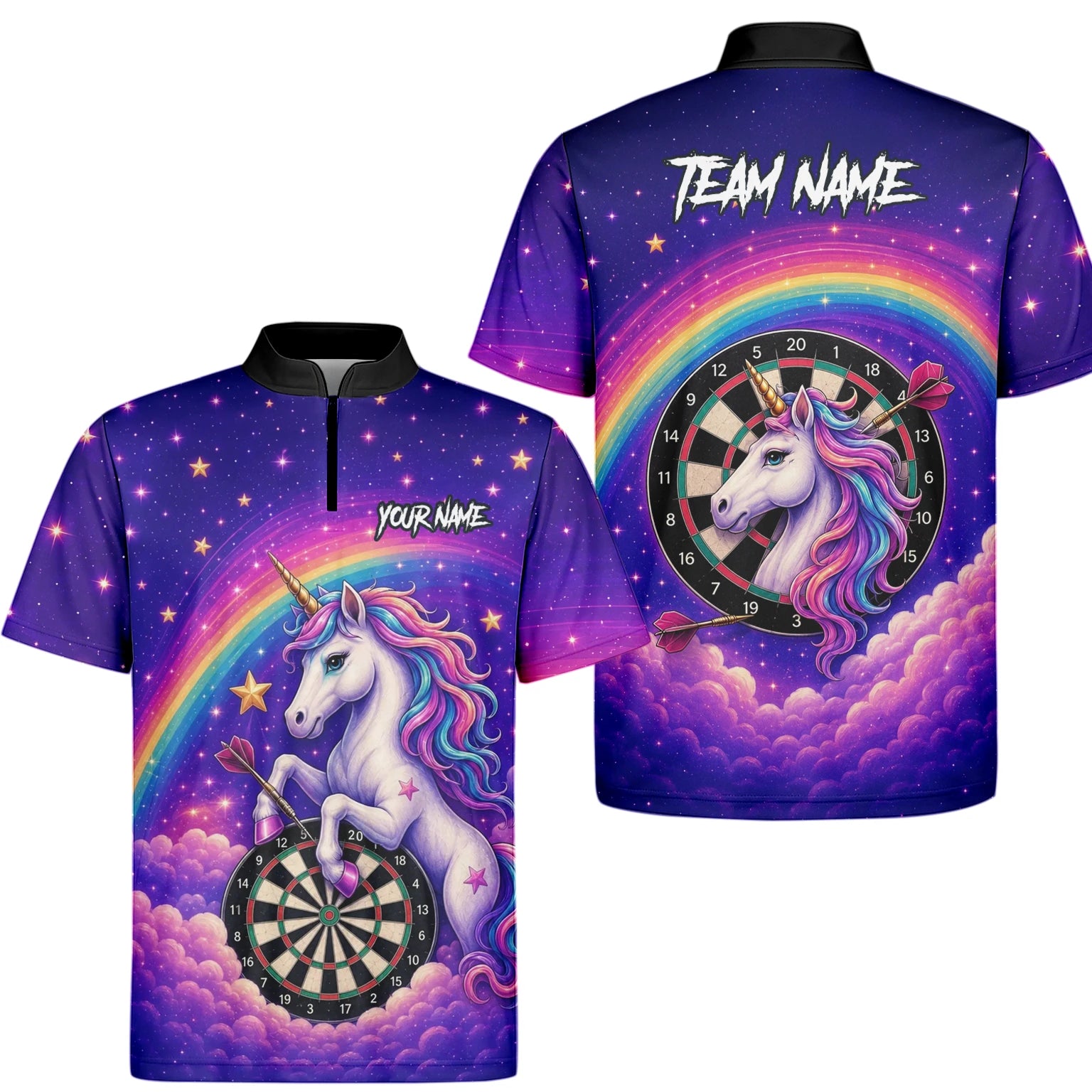 Personalised Rainbow Unicorn Darts Polo Shirt For Men V221