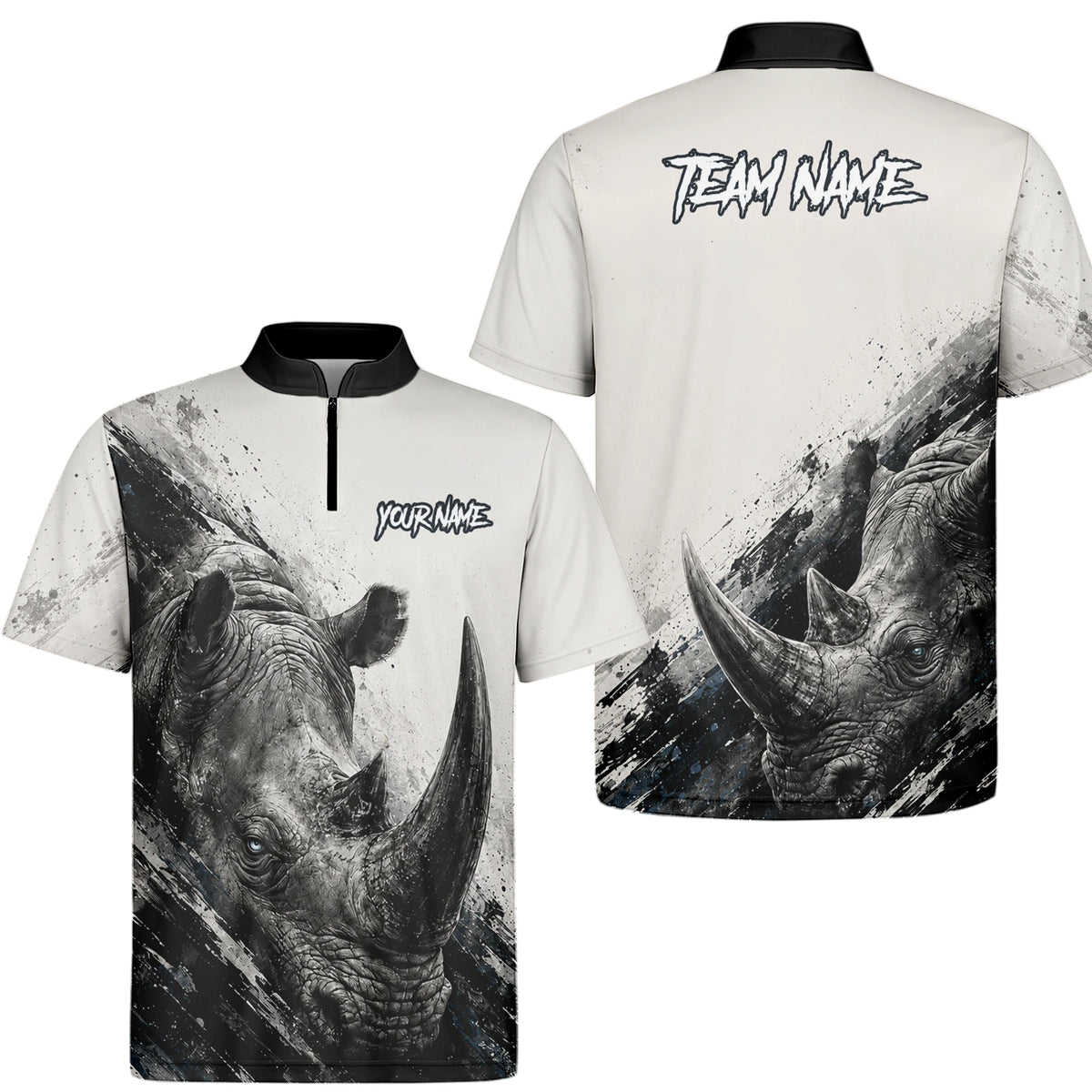 Personalised White Black Grey Rhino Darts Shirt For Men C312